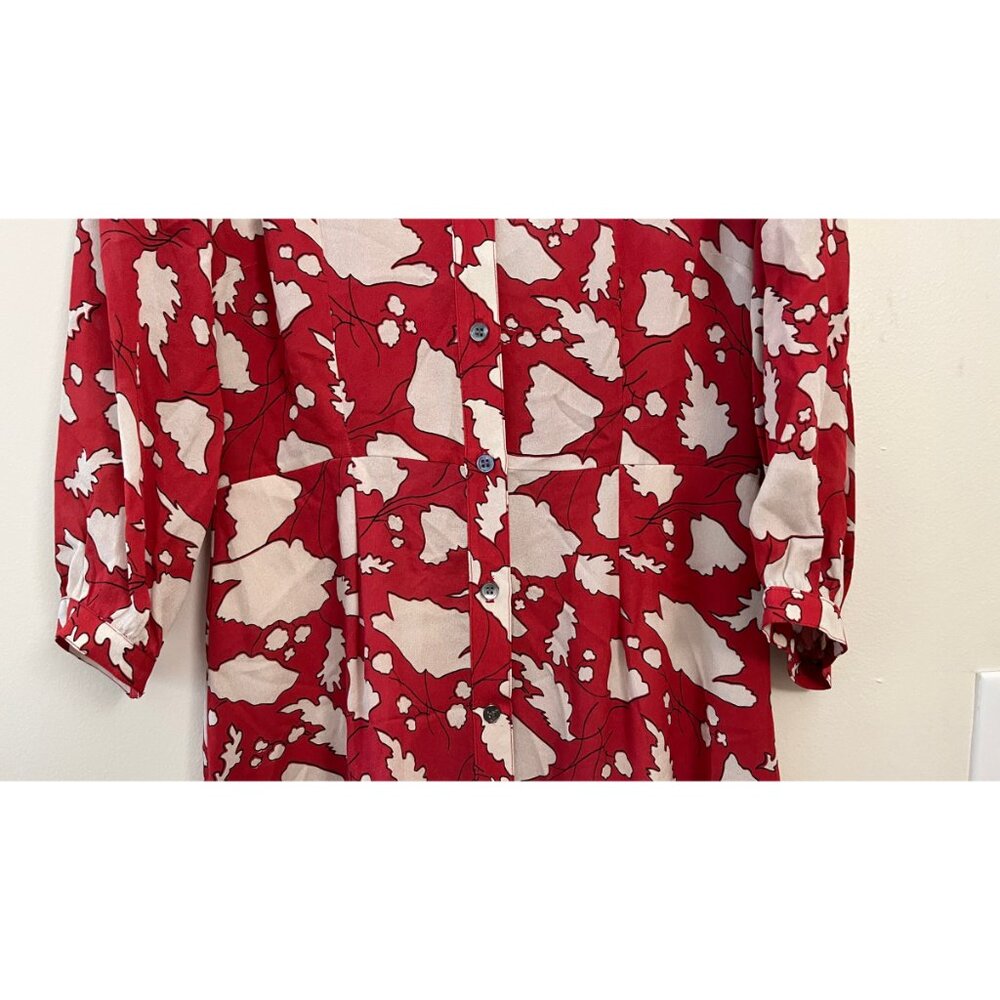 RAQUEL ALLEGRA RED LEAF PRINT DRESS S - Picture 3 of 8